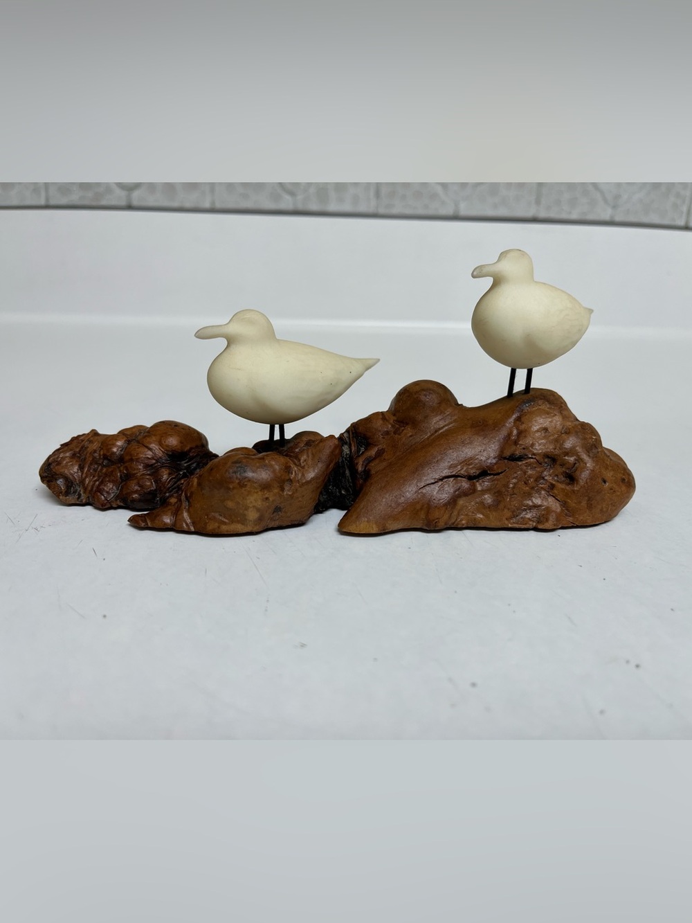 Vintage MCM Seagull Sculptures on Burlwood Base
